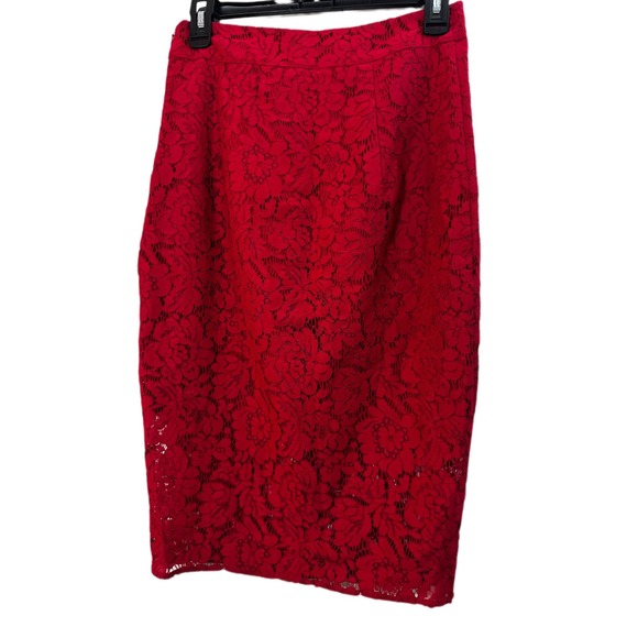 Marciano Red Lace Pencil Skirt Women's Size 6 Party Cocktail Career with Necklac - Picture 3 of 7
